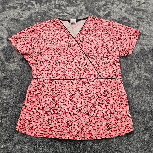 Nu Dimension Stretch Scrub Top Womens Large v neck floral print Nursing uniform - Picture 1 of 15